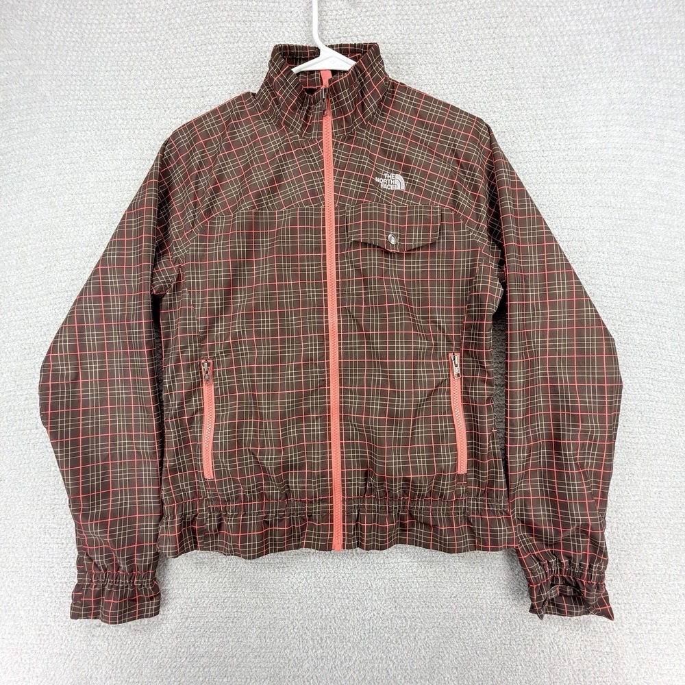 The North Face Jacket Womens M Brown Plaid Windbreaker Y2K Gorpcore Full Zip